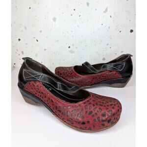L’artiste Spring Step Melinda Clogs Mary Jane Black Red Wedge Heel Shoes Sz 37